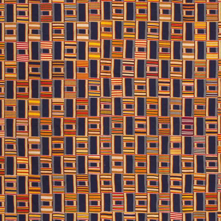 Colorful Antique Ewe Kente Cloth Textile, Country of Origin: Africa, Circa Date: Early 20th Century. Size: 5 ft 9 in x 8 ft 7 in (1.75 m x 2.62 m)

Crafted by Ewe weavers, this magnificent antique Kente textile features an enrapturing selection of