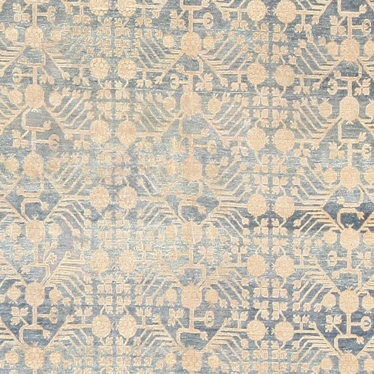 20th Century Antique Light Blue Khotan Carpet from East Turkestan