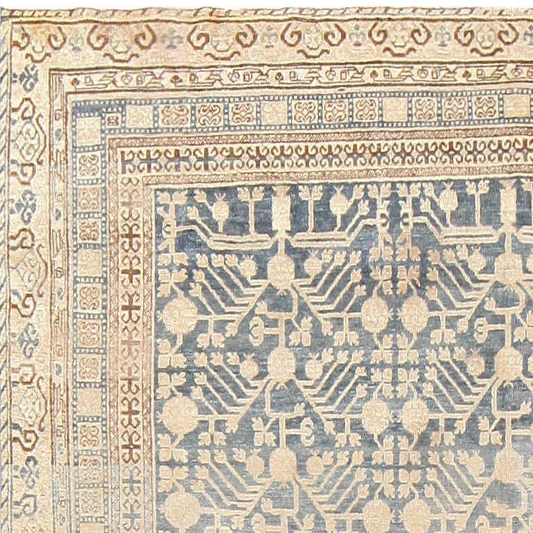 Antique Light Blue Khotan Carpet from East Turkestan 1