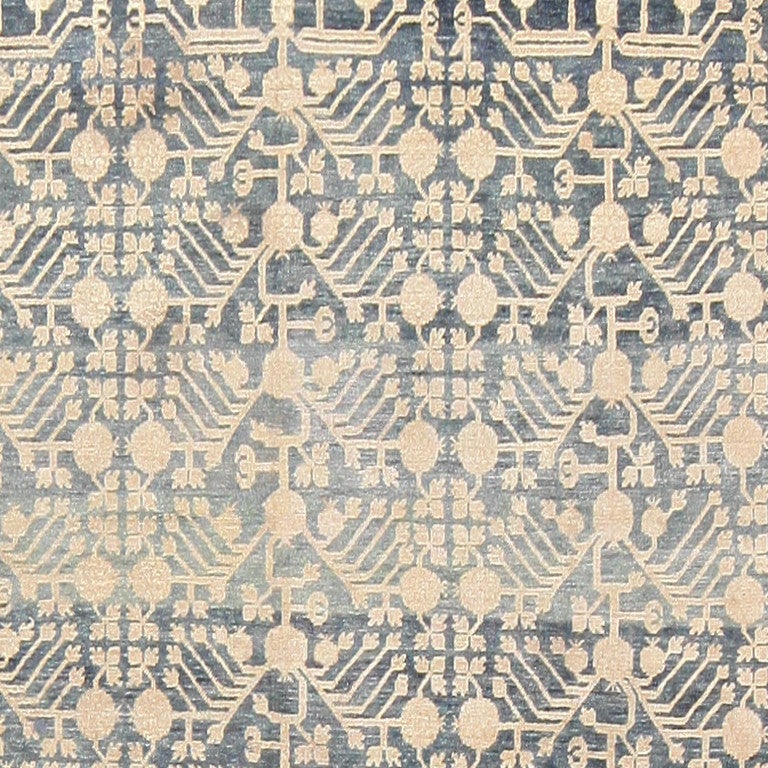 Antique Light Blue Khotan Carpet from East Turkestan In Excellent Condition In New York, NY
