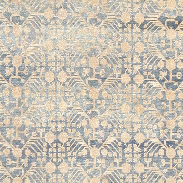 Hand-Knotted Antique Light Blue Khotan Carpet from East Turkestan