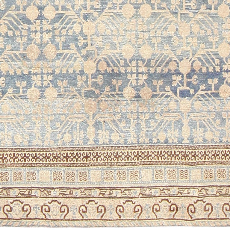 Wool Antique Light Blue Khotan Carpet from East Turkestan