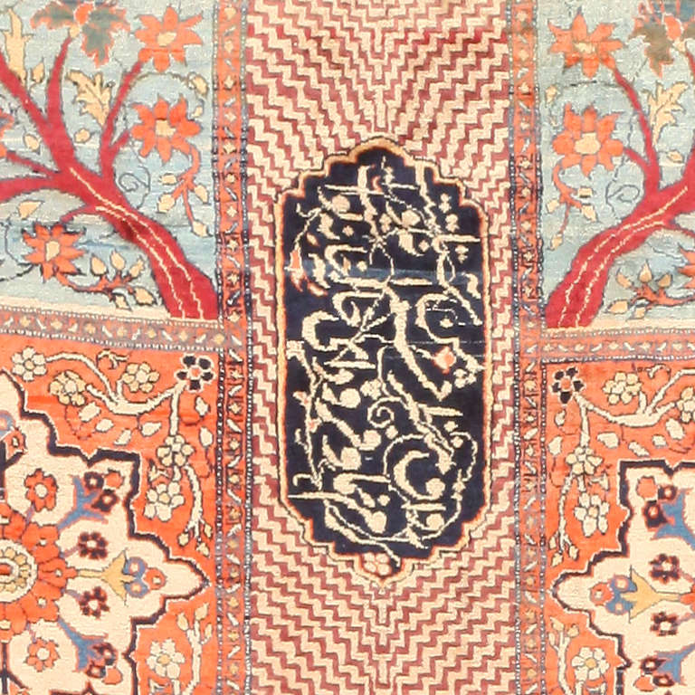 19th Century Garden Design Antique Persian Silk Heriz Carpet