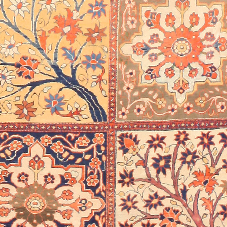 Garden Design Antique Persian Silk Heriz Carpet 2