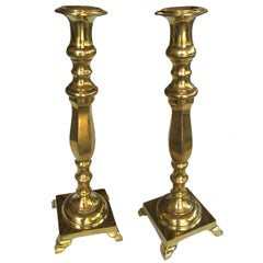 A Good Quality and Heavy Pair of Dutch Baluster-Form Brass Candlesticks