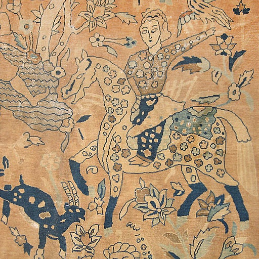 Antique Hunting design Wool and Silk Agra For Sale at 1stdibs