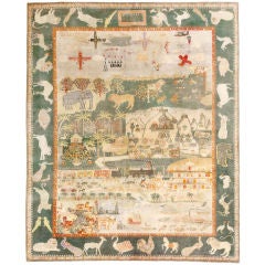 Vintage Folk Art Agra Rug from India