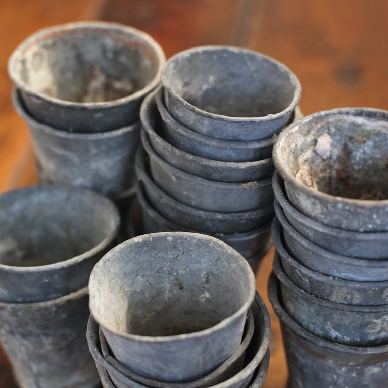 Mid-20th Century Set of Four Vintage English Zinc Pots, c. 1940