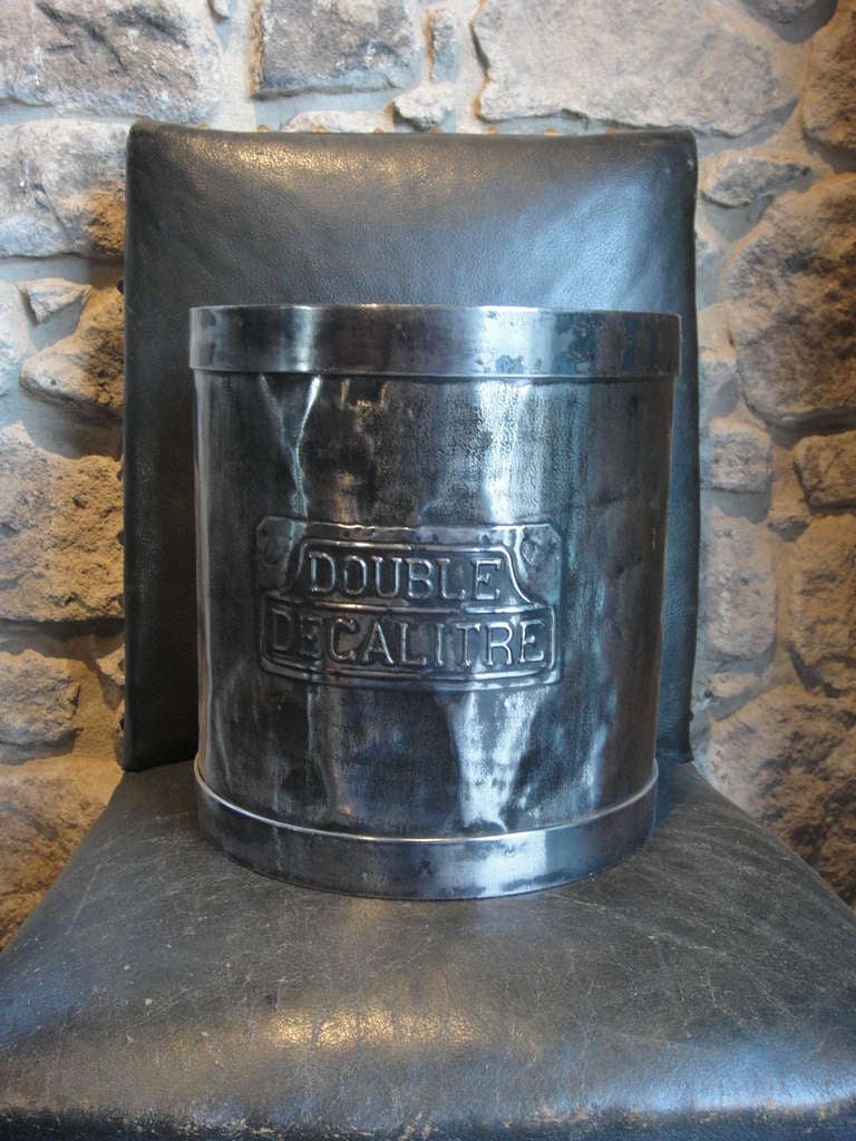 Metal French grain bucket from 1880. Wonderful character, good solid condition.