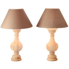 Wooden Baluster Lamp with Linen Shade