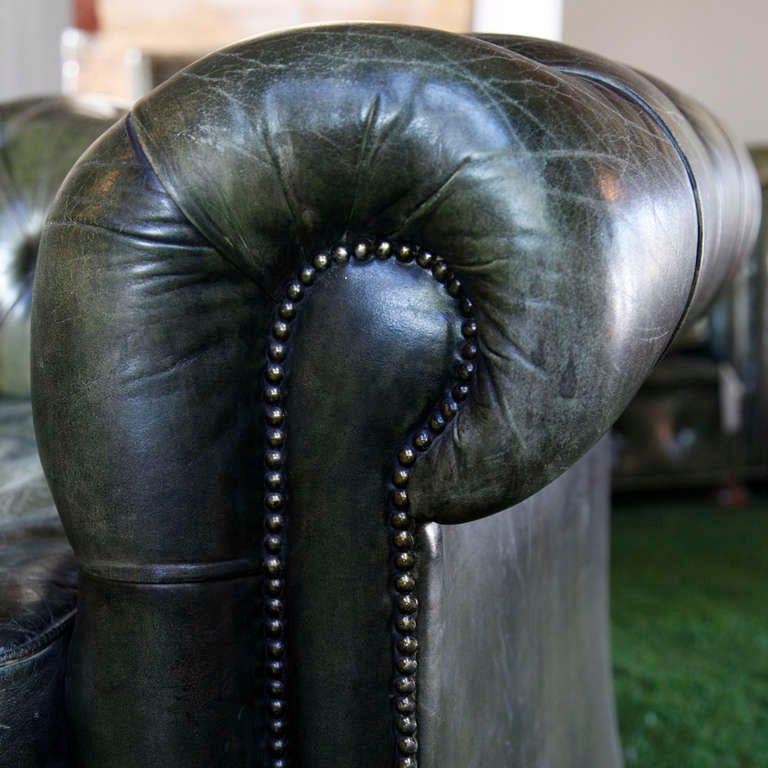 English Green Leather Chesterfield Sofa's
