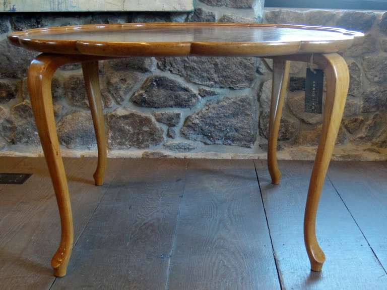 1930's Swedish Art Deco side table. Figured birch veneer top.