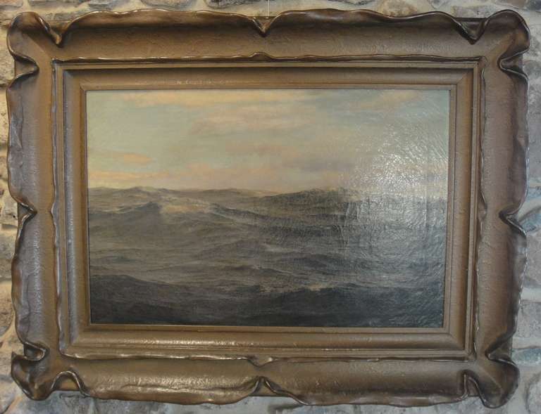 Early 19th century English painting of the sea. Oil on canvas with a painted plaster frame.