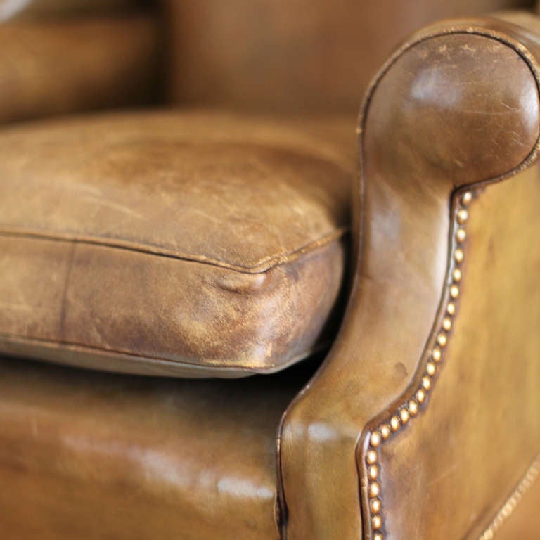 Leather Wingback Chair In Good Condition In Napa, CA