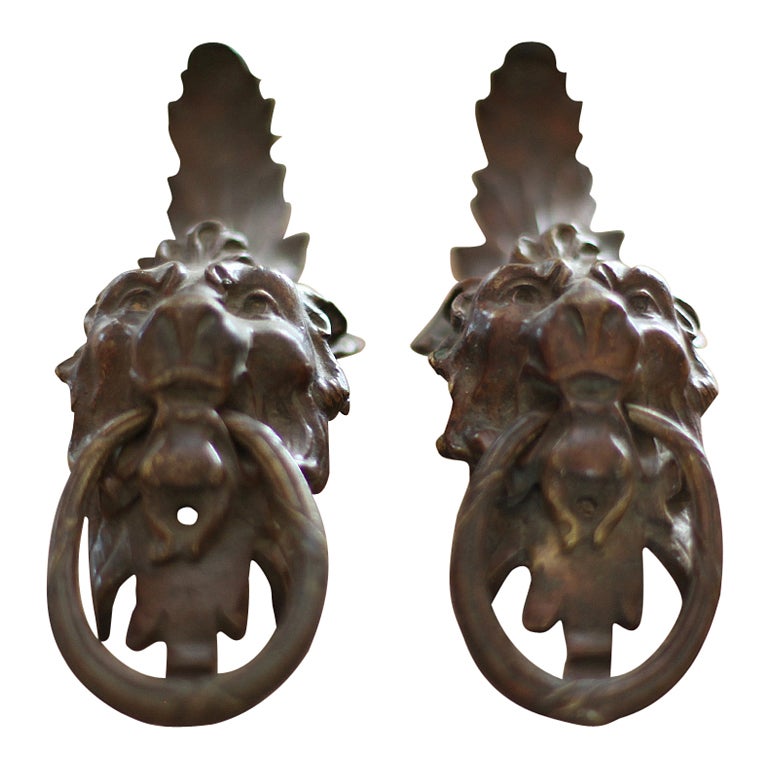 Pair of Bronze Lion Head Door Knockers, circa 19th Century