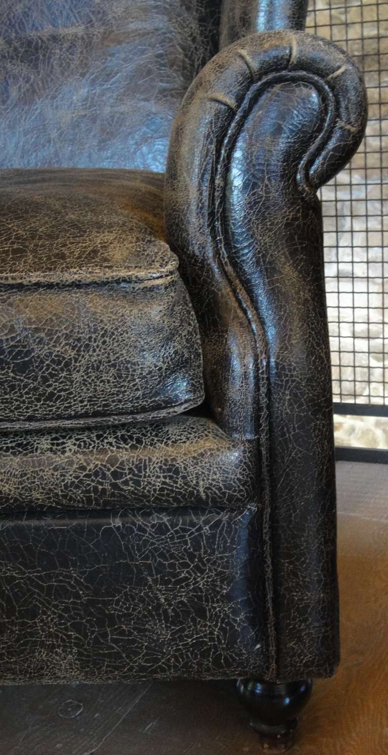 Pair of Leather Wingback Chair Set 3