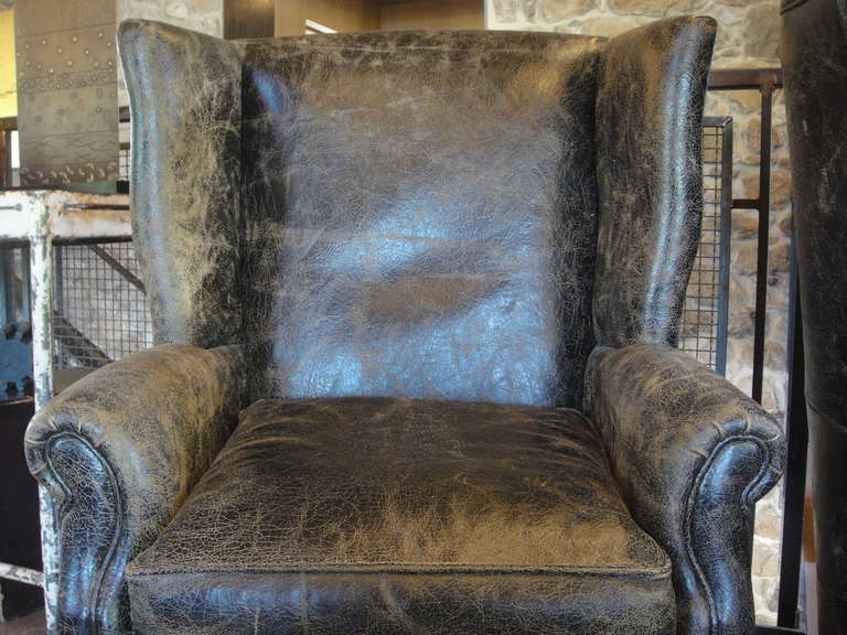 Pair of Leather Wingback Chair Set 1