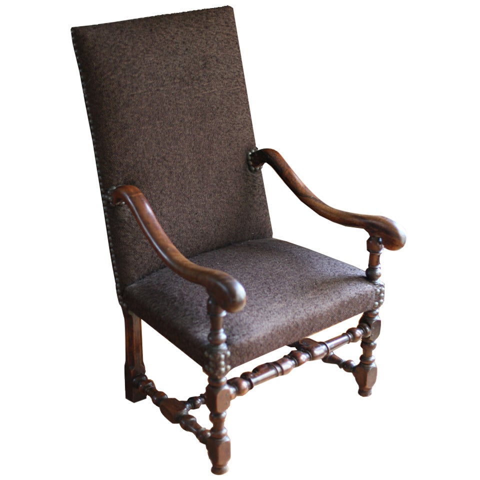 French Upholstered 18th Century High Back Armchair