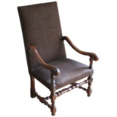 Antique French Upholstered 18th Century High Back Armchair