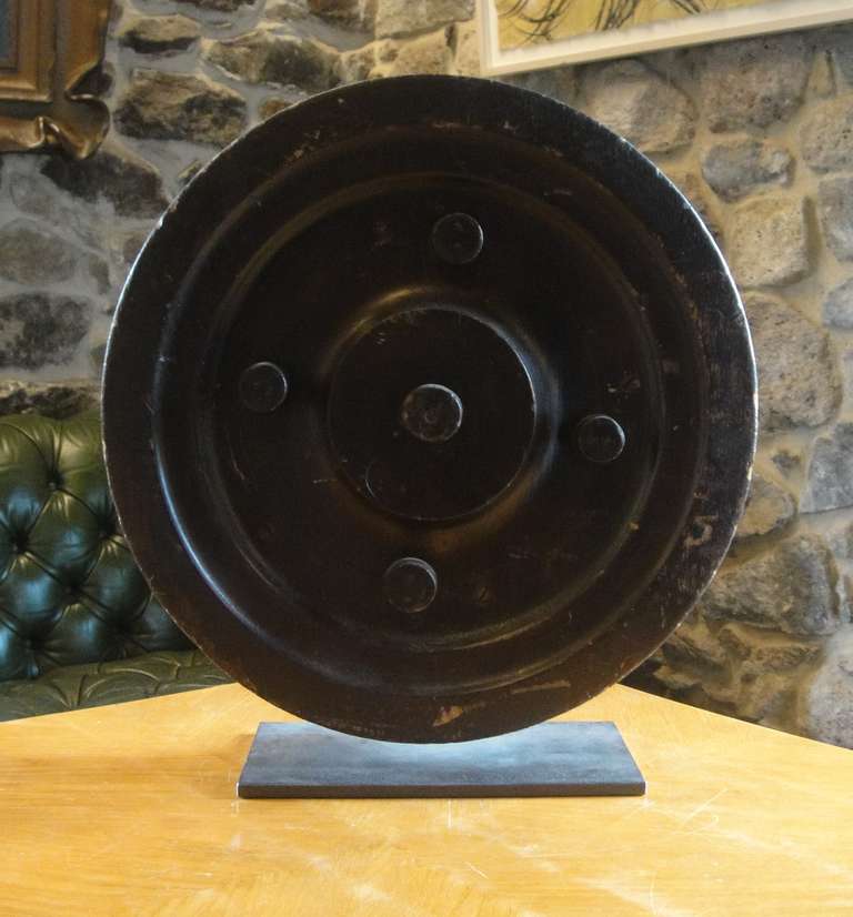 1880s wooden mold for making metal COGs from the UK. Mounted on metal stand, could also be mounted on wall.