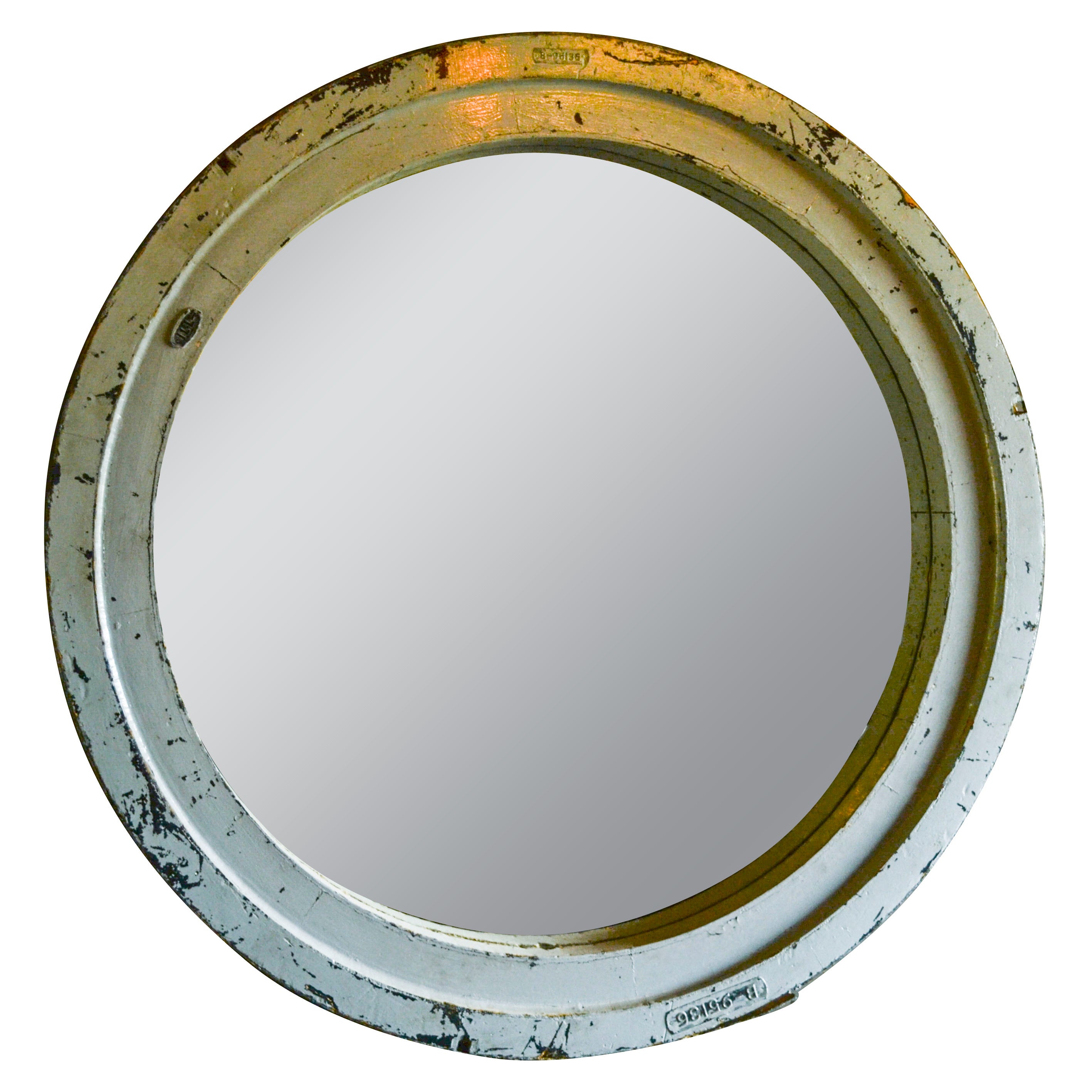 Monumental French Circular Wooden Industrial Mirror For Sale