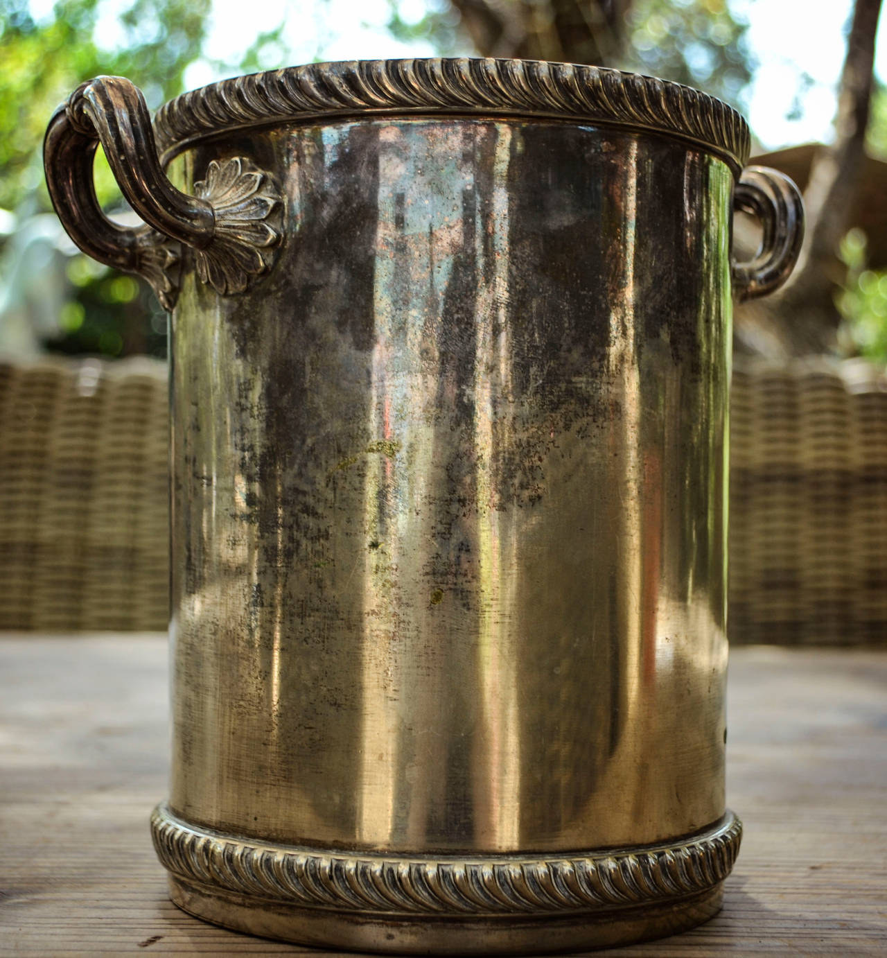 Vintage c.1930 champagne bucket from France with patina. Approx 1930. Wear consistent with wear and age.