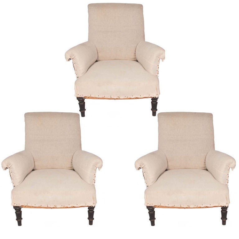 Pair of Napoleon III Chairs, upholstered in muslin. 