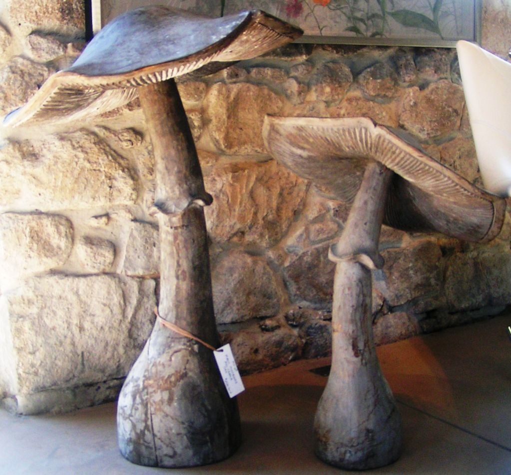 Vintage Carved Oak Mushrooms