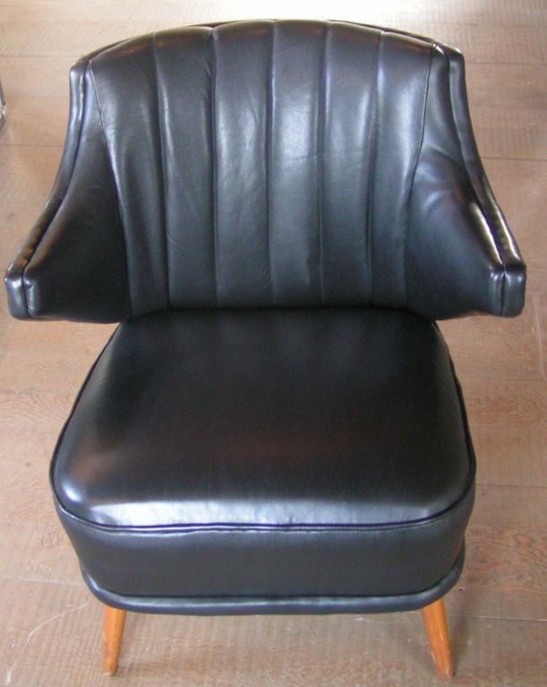 French Pair of Black Leather Armchairs