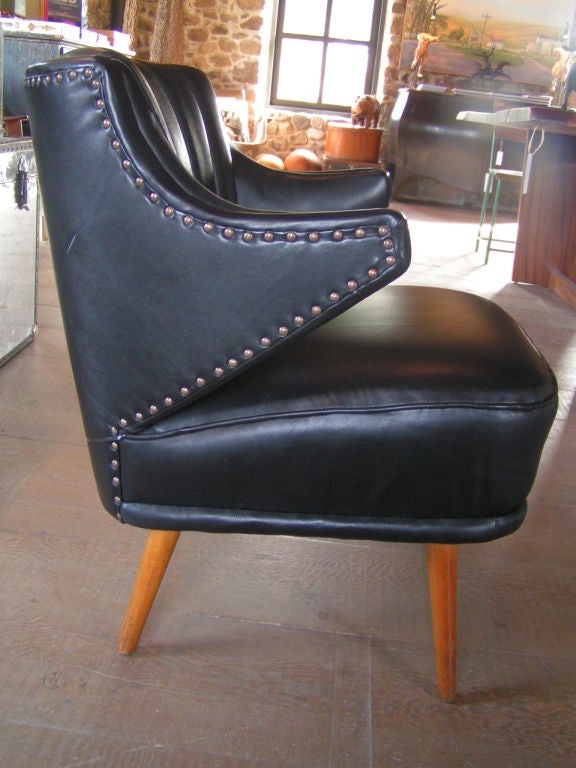 Pair of Black Leather Armchairs 1