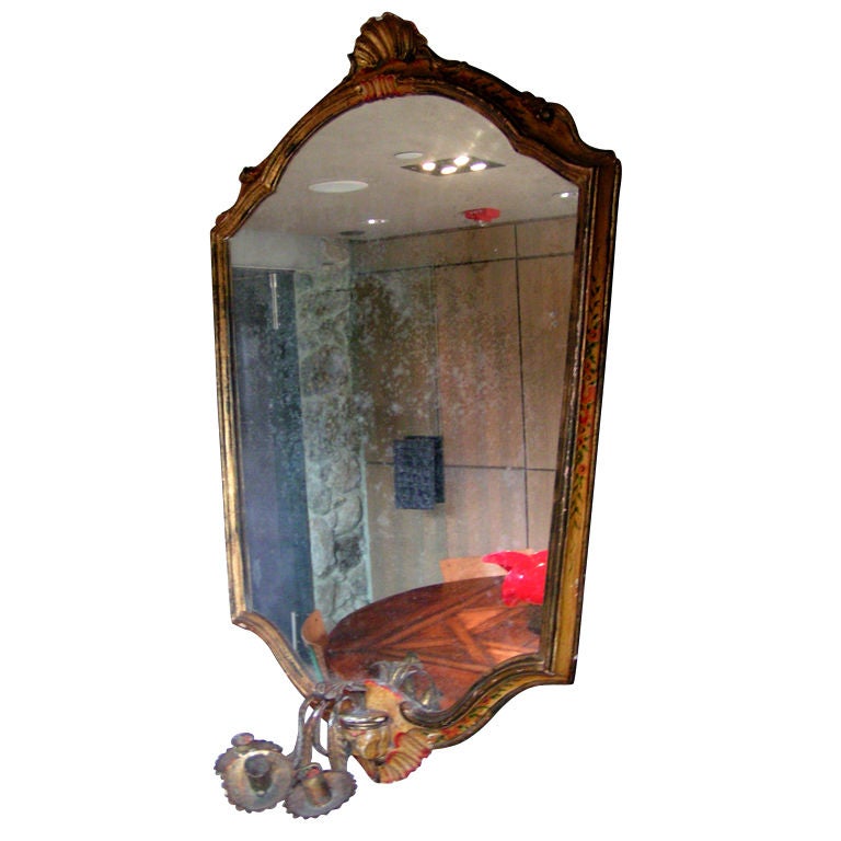 Miroir vénitien doré du 19e siècle peint à la main