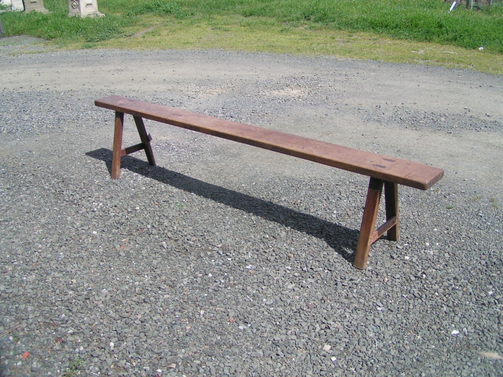 Pine bench from Sweden from the late 19th century. Joinery construction, very solid, with unique patina from age and use.