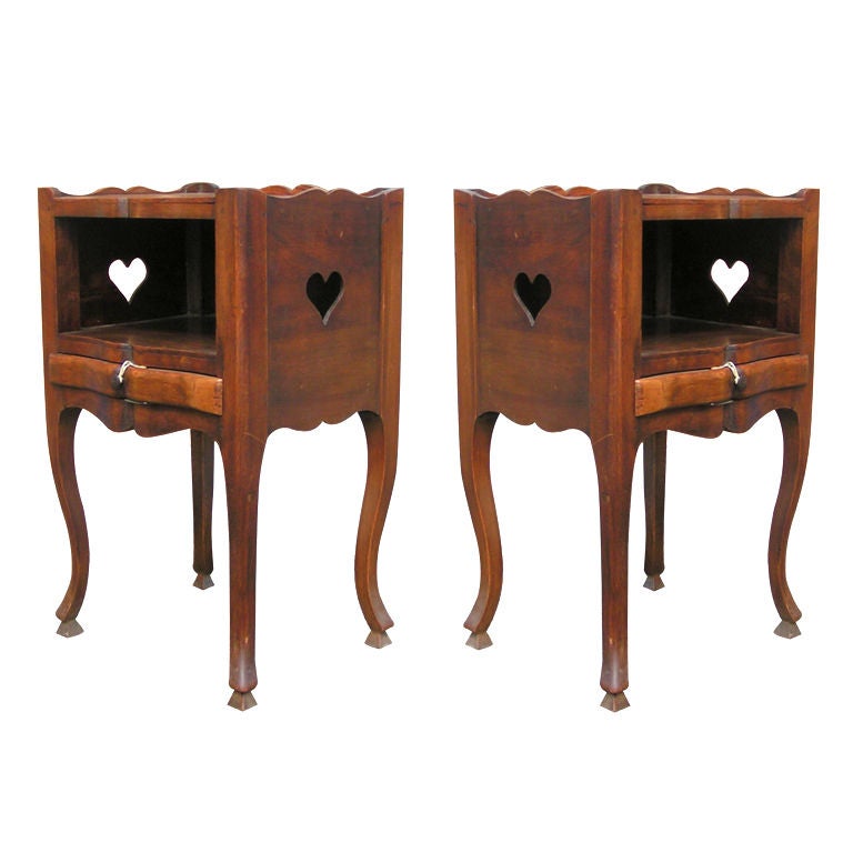 Pair of Walnut Side Tables with Heart Cut-Outs, 19th Century For Sale