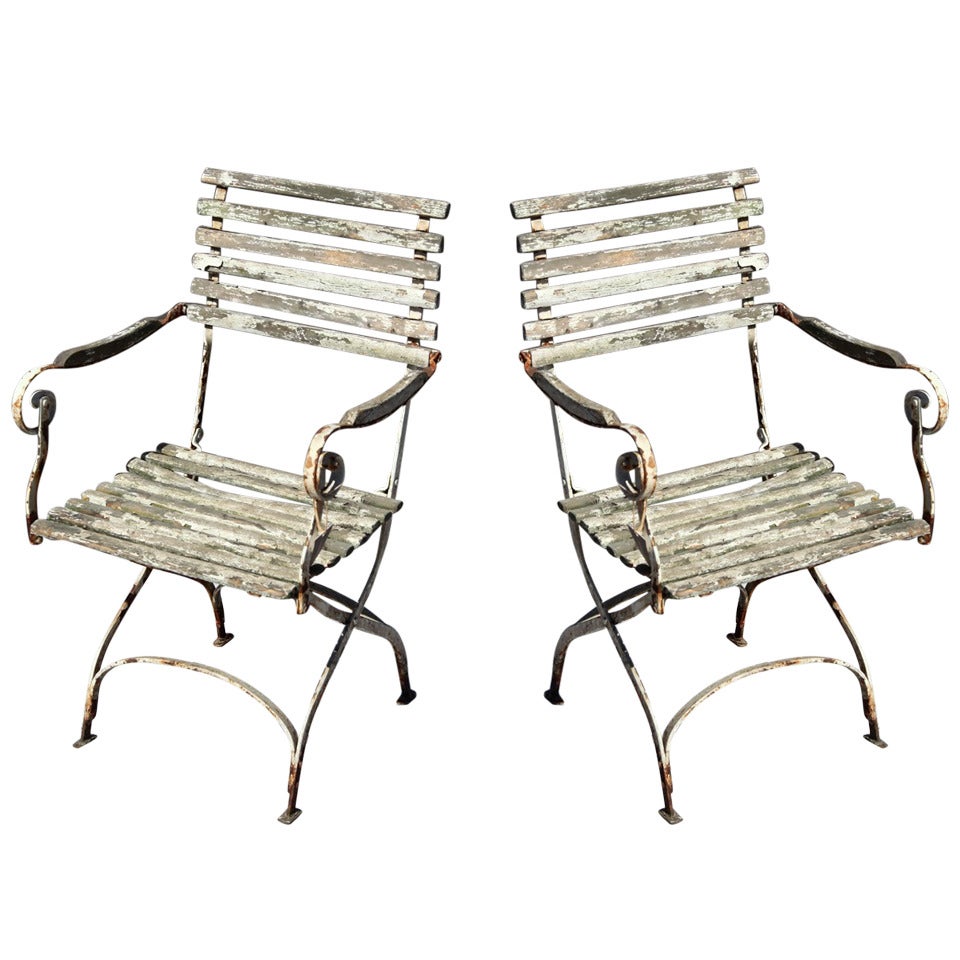 Pair of Slated Garden Chairs, c. 1880