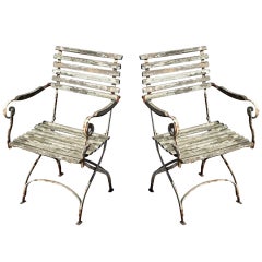 Pair of Slated Garden Chairs, c. 1880