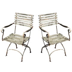 Antique Pair of Slated Garden Chairs, c. 1880