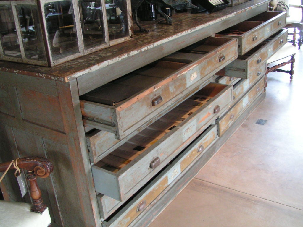 20th Century Vintage Blue Painted Pine Buffet, Belgium c. 1920 For Sale