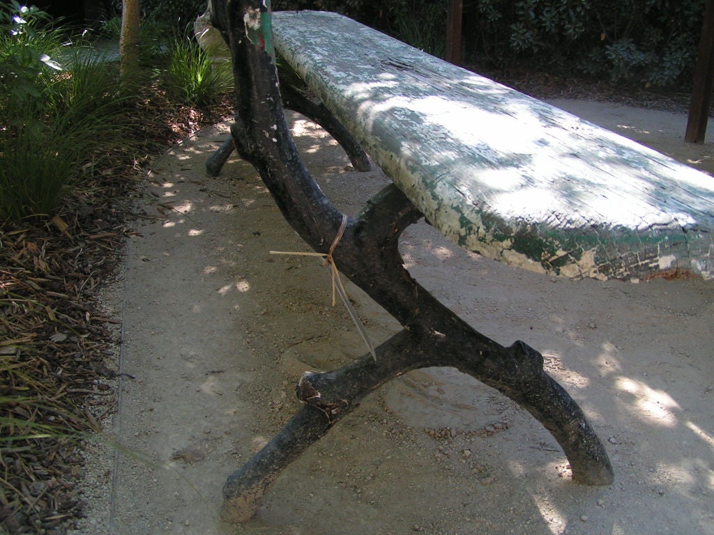 Green and White Garden Bench In Good Condition In Napa, CA