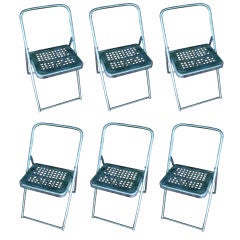 Set of Six French Metal Folding Chairs, France c. 1950's