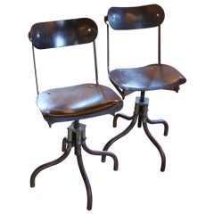 Set of Four Vintage Black Veneer Ergonomic Chairs, c. 1920s
