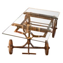 Antique Industrial Work Cart with Glass Top