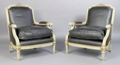 Pair of Jansen Leather Louis XVI Style Armchairs