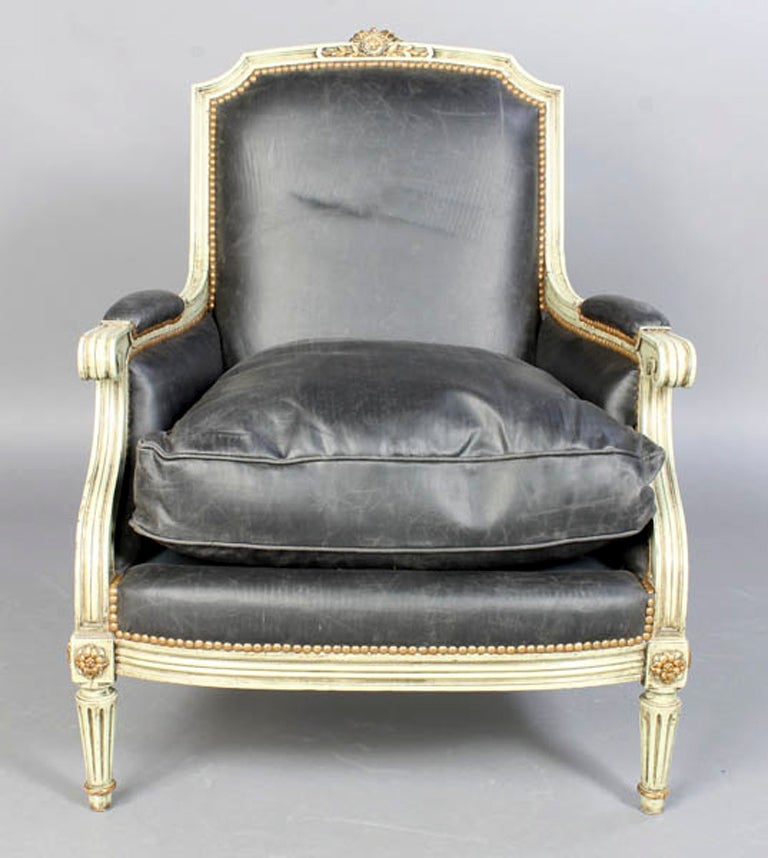 Pair of Jansen Leather Louis XVI Style Armchairs