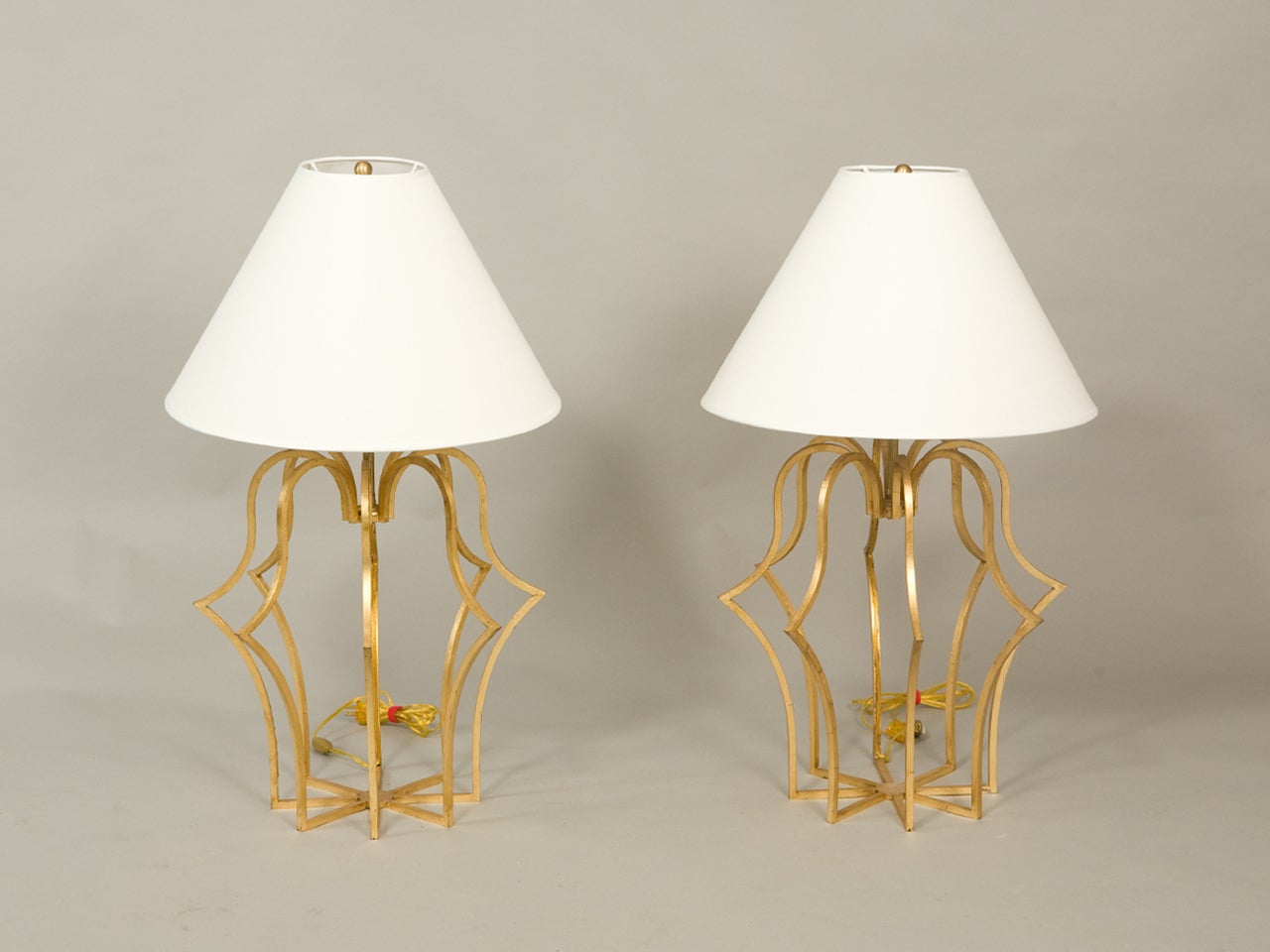 Pair of Gilded Iron Table Lamps