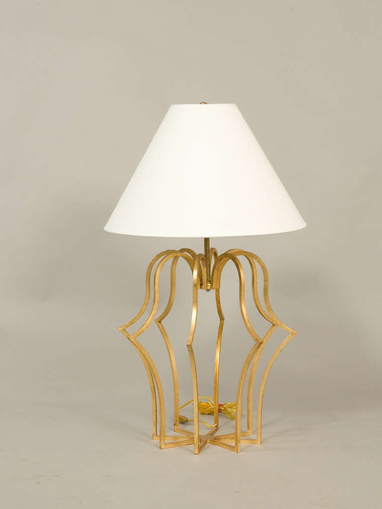 Hollywood Regency Pair of Gilded Iron Table Lamps