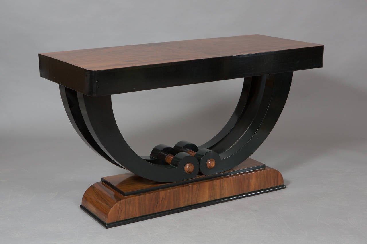 American Pair of Art Deco Ebonized Walnut Console Tables
