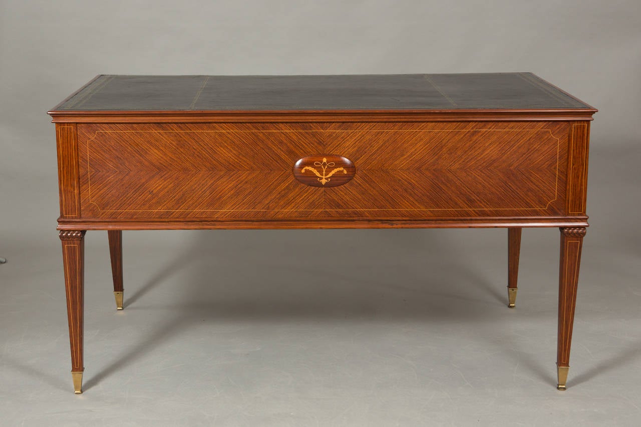 Louis XVI Neoclassical Black Leather-Top Bureau Plat
