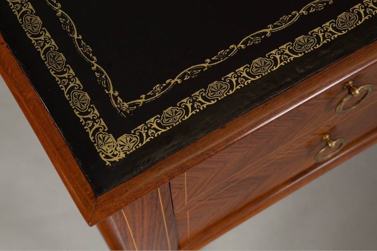 Mid-20th Century Neoclassical Black Leather-Top Bureau Plat
