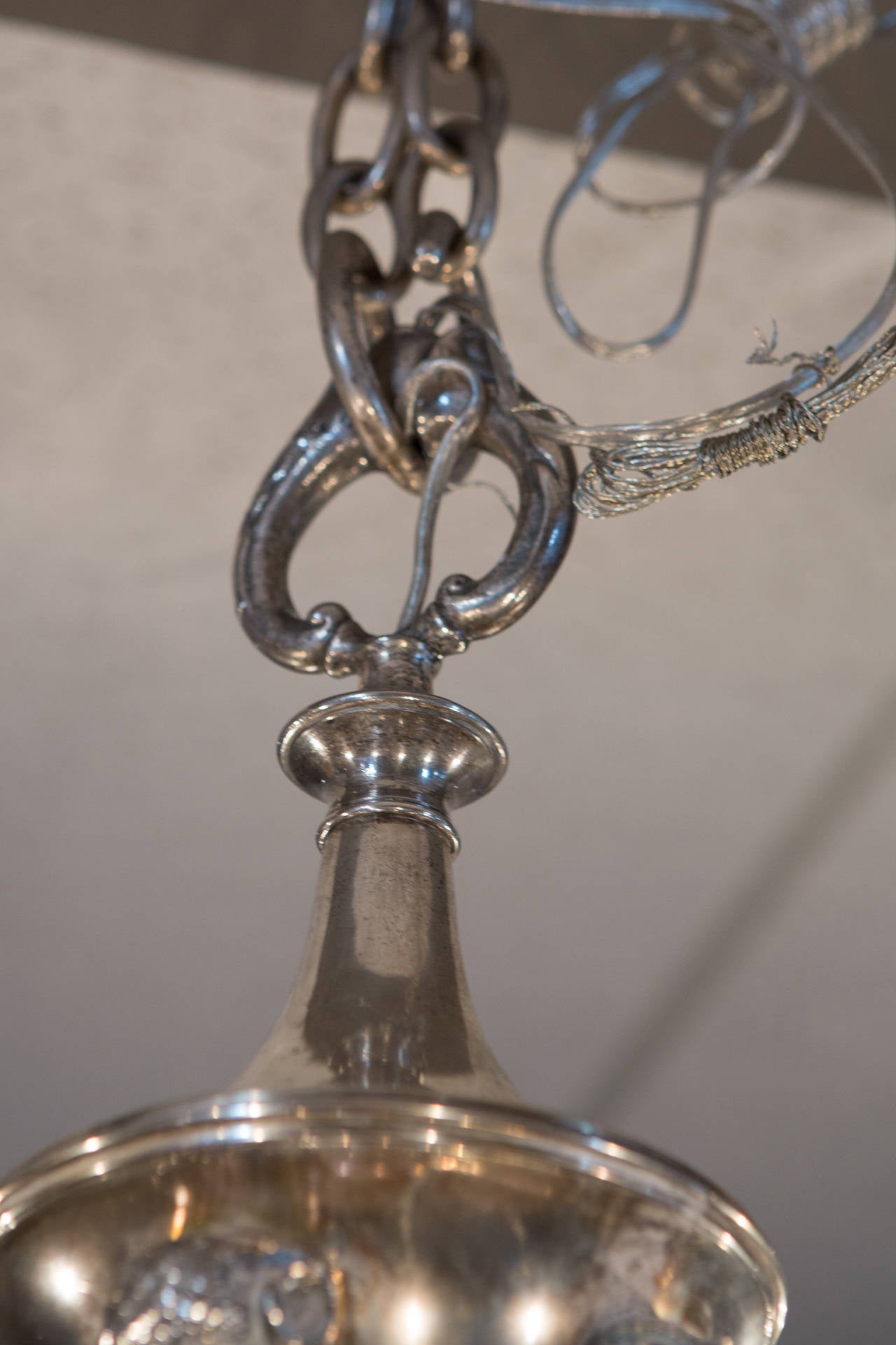 French Silver Plate Eight-Arm Chandelier with Ram's Head Detail For Sale 5