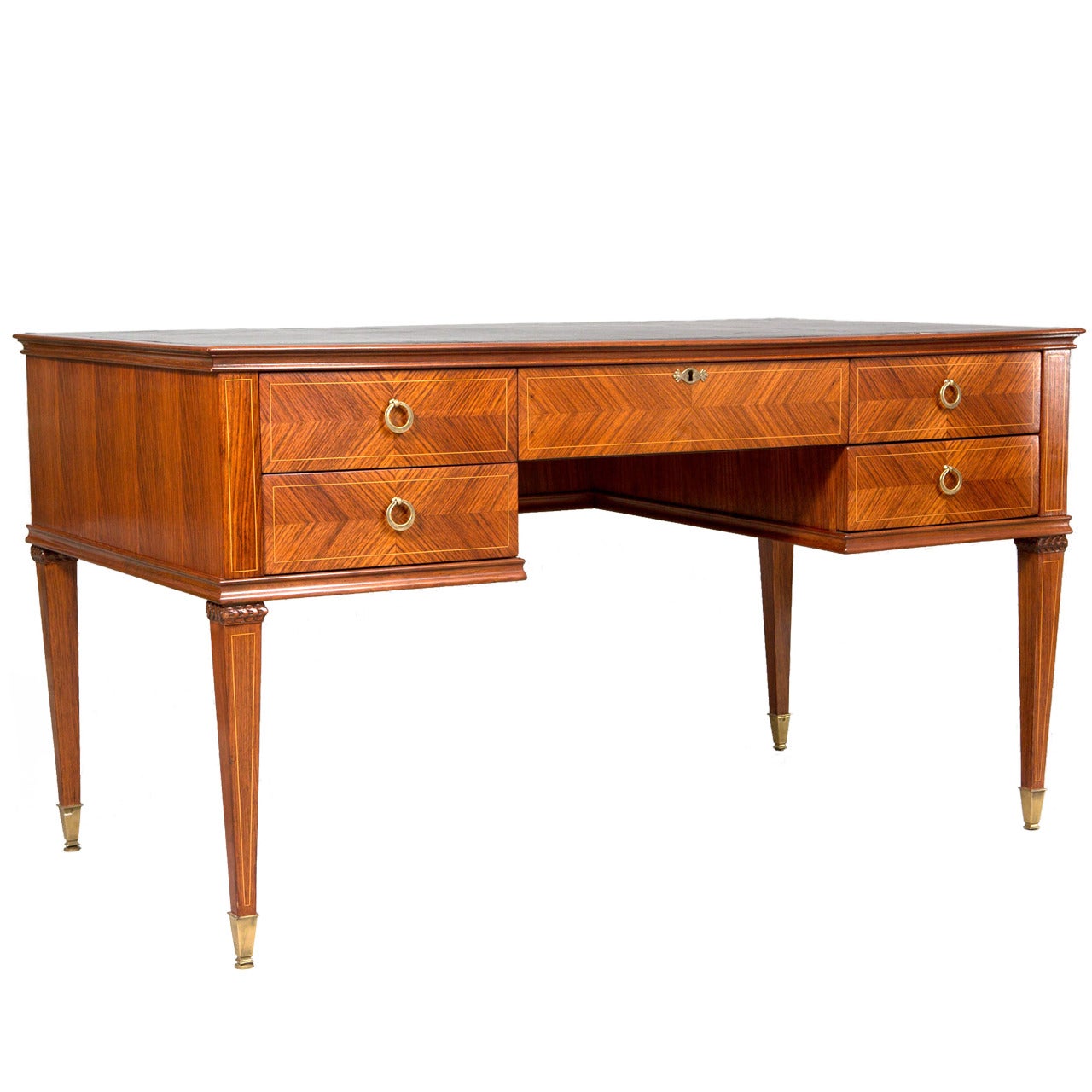 Neoclassical Black Leather-Top Bureau Plat